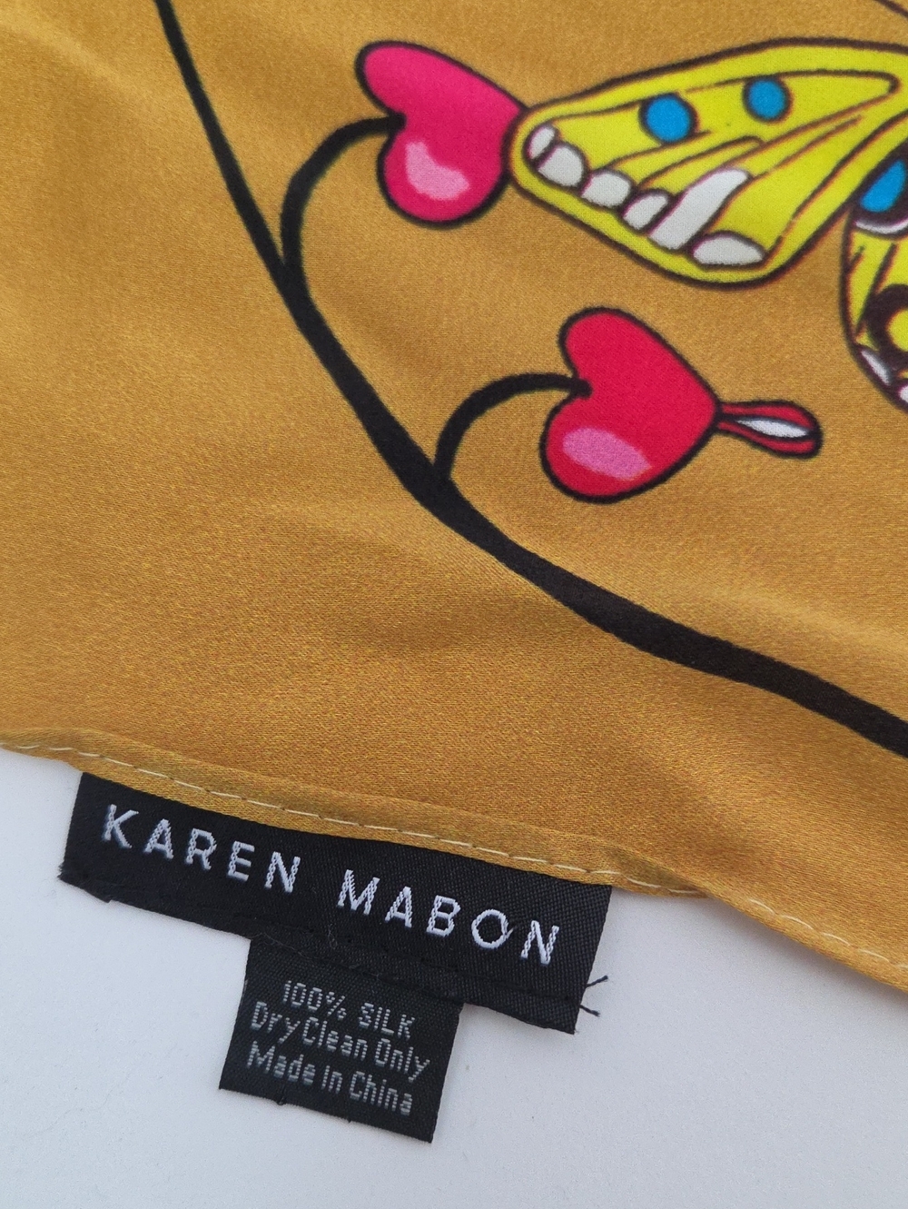 Antropologie Karen Mabon Yellow Floral Monogram E Silk Square Scarf 25x25 - Picture 2 of 5